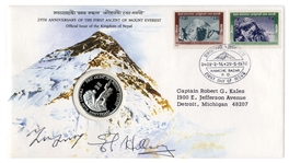 Sir Edmund Hillary & Tenzing Norgay Signed First Day Cover -- With Limited Edition Coin Marking the 25th Anniversary of Everest's First Ascent