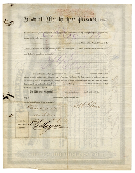 American Express Stock Signed by William Fargo of Wells Fargo Co.