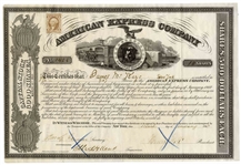 American Express Stock From 1863 Signed by Henry Wells of Wells Fargo Co.