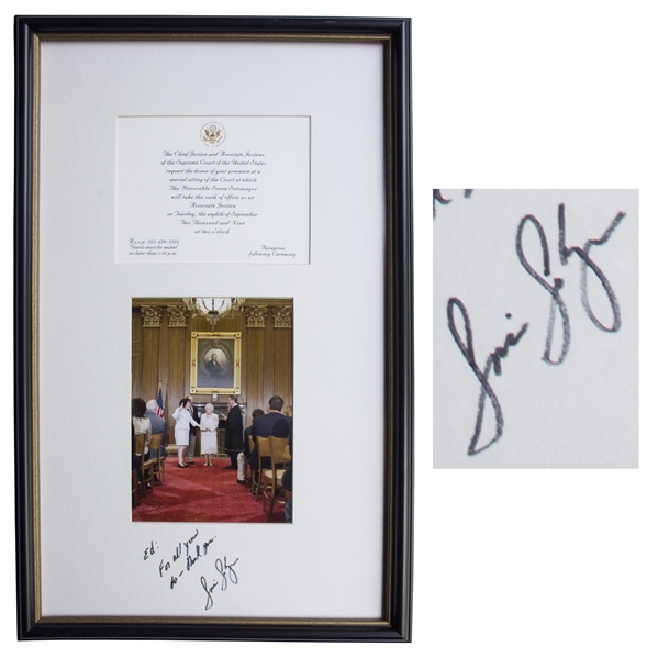 Supreme Court Justice Sonia Sotomayor Signed Photograph of Her Swearing-in Ceremony -- With Invitation From the Event