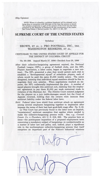 Stephen Breyer Signed Supreme Court Decision of Brown v. Pro Football, Inc. -- The Court Famously Sided With the NFL Against the Players in a Collective Bargaining Dispute