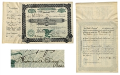 Thomas Edison Signed Stock Certificate in Edison Storage Battery Co. -- Founded to Produce Batteries for Electric Cars