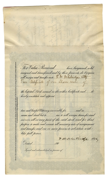 Thomas Edison Signed Stock Certificate in Edison Storage Battery Co. -- Founded to Produce Batteries for Electric Cars
