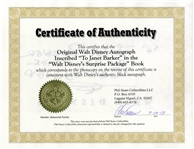 Walt Disney Signed First Edition of ''Walt Disney's Surprise Package'' -- With Phil Sears COA