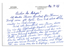 Karl Donitz Autograph Letter & Accompanying ''Donitz'' Signed Cover -- WWII German Admiral Expresses Thanks for Gift of Model Ship