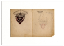 Enrico Caruso Hand-Drawn Pair of Sketches -- Depicting His Fellow Opera Singer, French Bass Pol Plancon