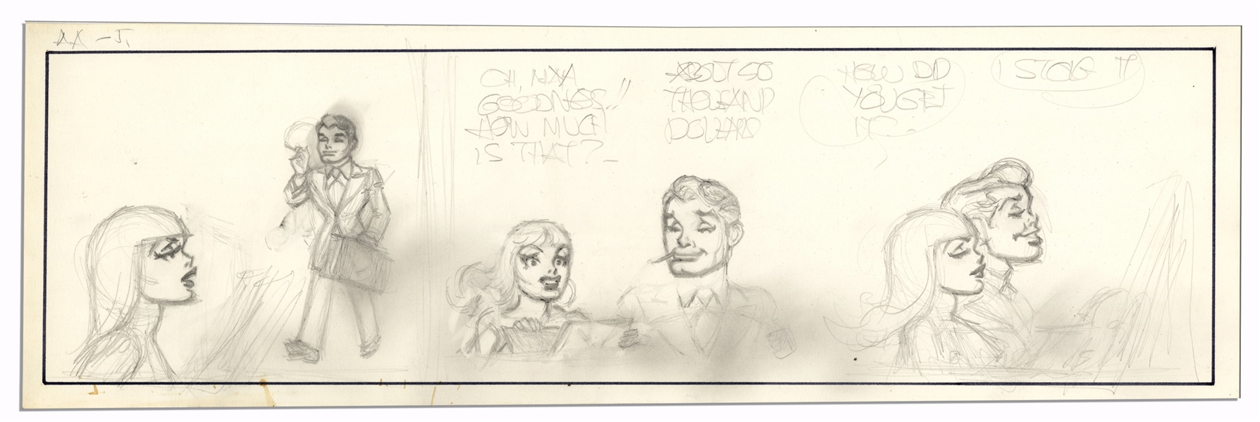 Unfinished Comic Strip by Al Capp in Pencil -- Undated & Untitled -- 19.75'' x 6.25'' -- Very Good -- From the Al Capp Estate