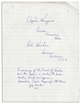 Handwritten Document Chronicling Bob Keeshan's Appearances Promoting ''Captain Kangaroo'' in 1974 -- From the Bob Keeshan Estate