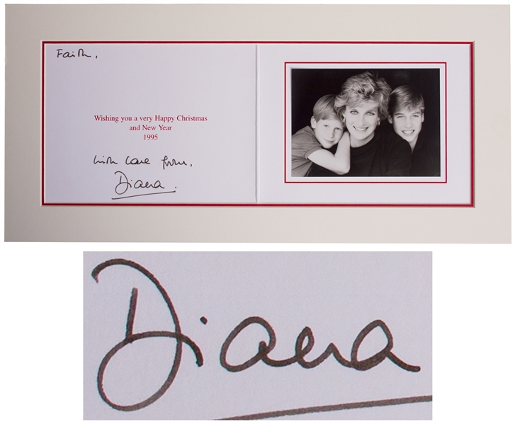 Princess Diana Signed Christmas Card From 1995 -- With Beautiful Portrait of Her With William & Harry