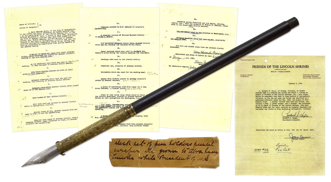 Abraham Lincoln Personally Used Pen, Owned by Lincoln as President During the Civil War -- With a COA From University Archives