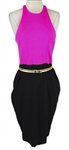 Khloe Kardashian Owned Pink & Black Dress With Gold Belt