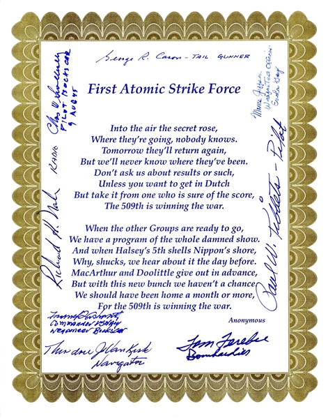 WWII Poem Signed by Eight Enola Gay & Bockscar Crew Members