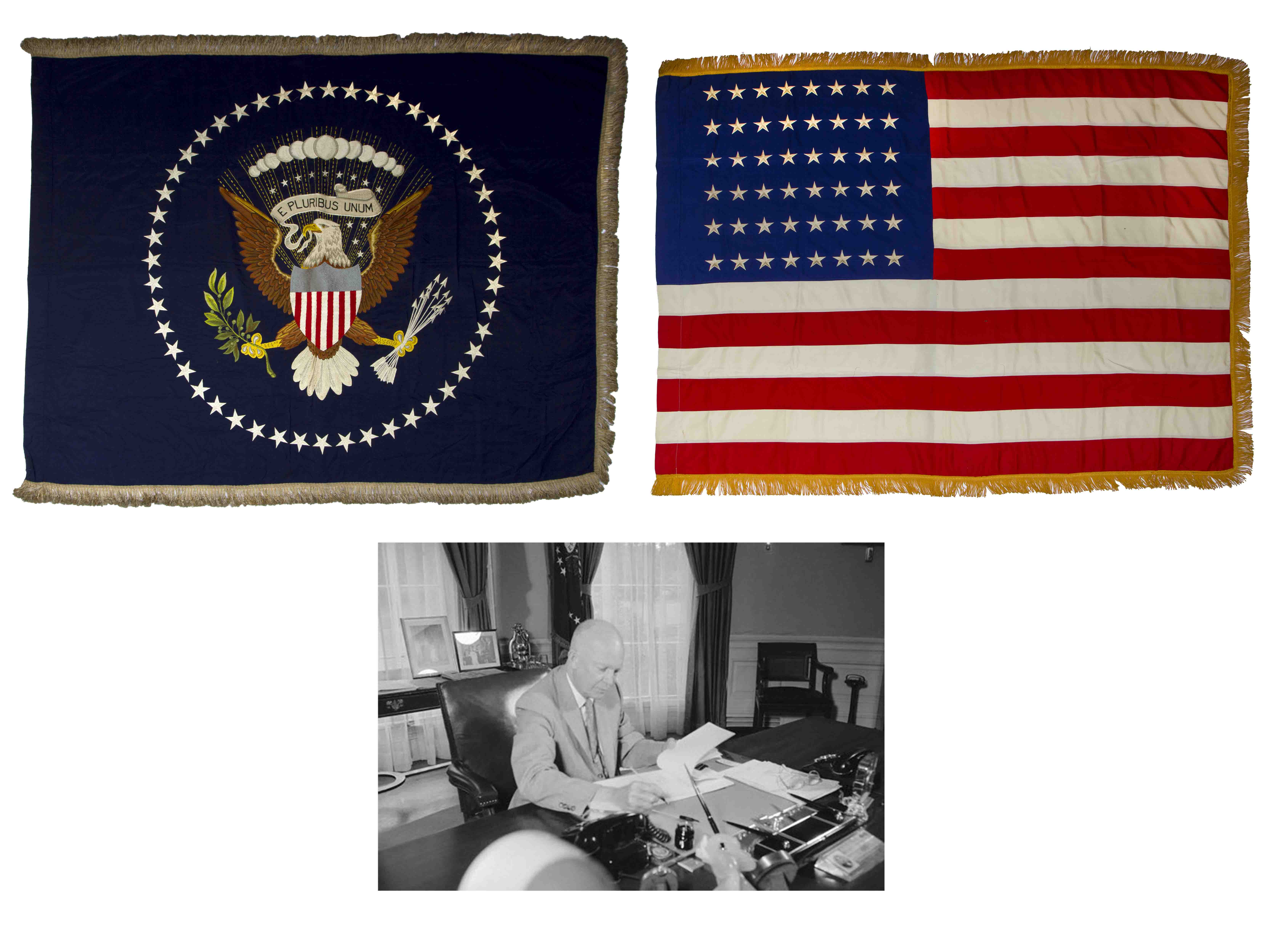 Lot Detail Extremely Scarce Set Of Oval Office Flags The 48 Star Flags Displayed In President Dwight D Eisenhower S Oval Office In The White House 1 Of 3 Known Sets From