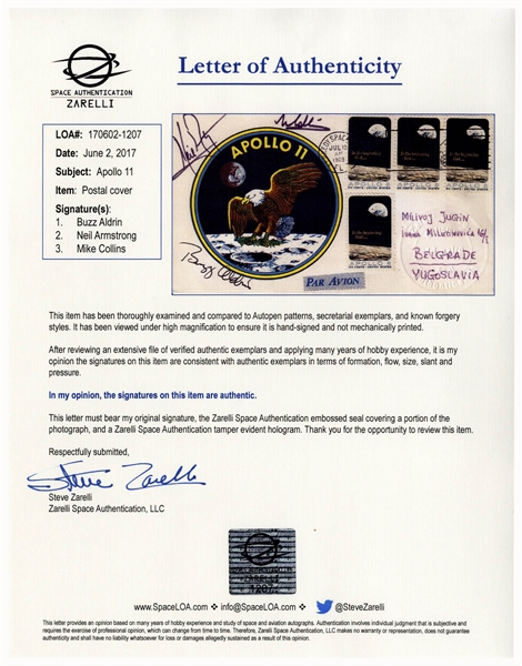 Apollo 11 Cover Boldly Signed by Neil Armstrong, Buzz Aldrin and Michael Collins -- With Steve Zarelli COA