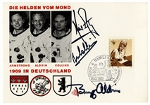 Apollo 11 Crew-Signed Postcard Honoring the Astronauts & Their Visit to Germany -- Signed by Neil Armstrong, Buzz Aldrin & Michael Collins
