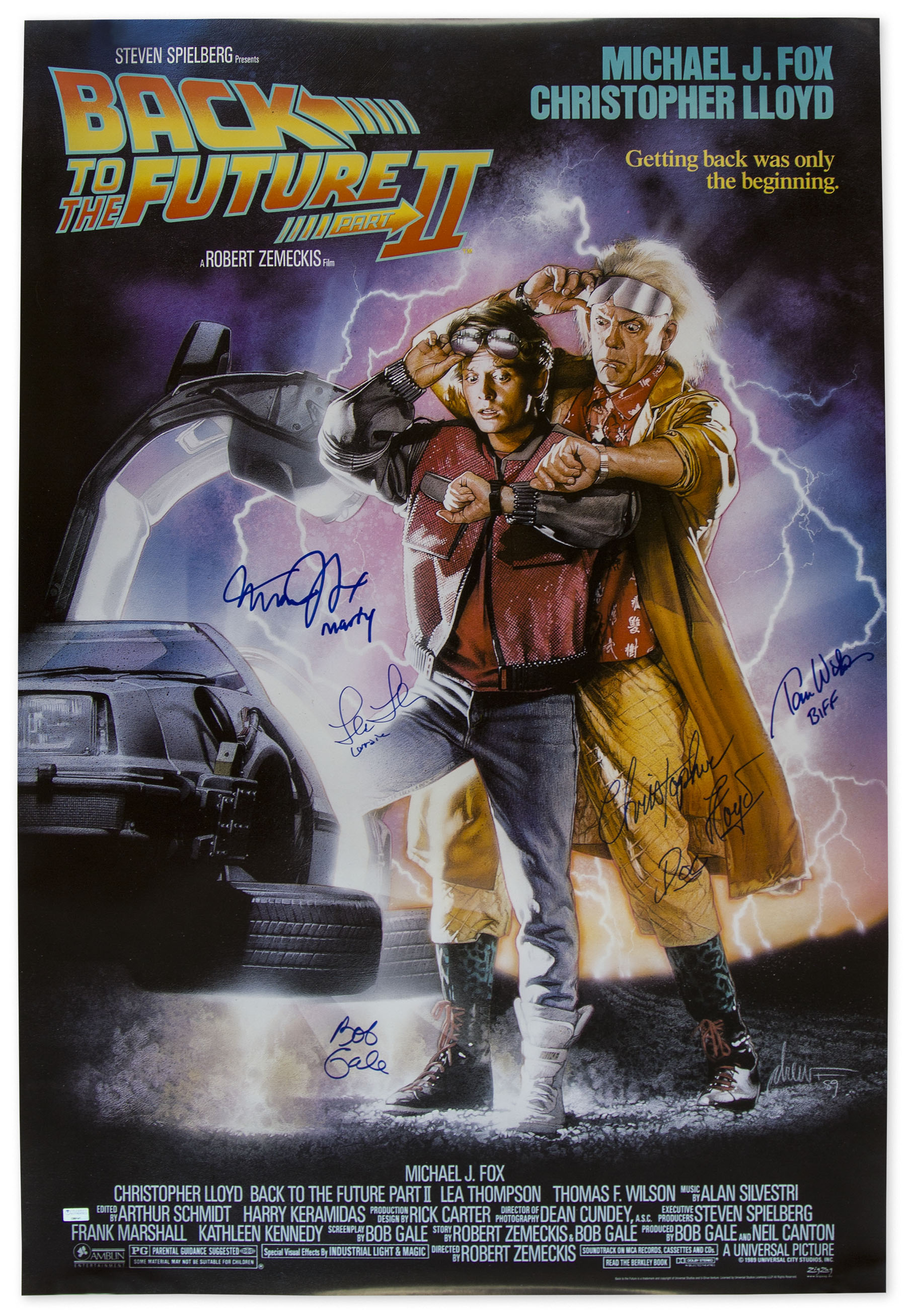 BACK TO THE FUTURE MOVIE Poster Signed by 9 cast members Excellent cond replica 