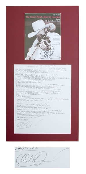 Charlie Daniels Handwritten & Signed Lyrics for ''The Devil Went Down to Georgia'' -- Lyrics Measures 14'' x 17''