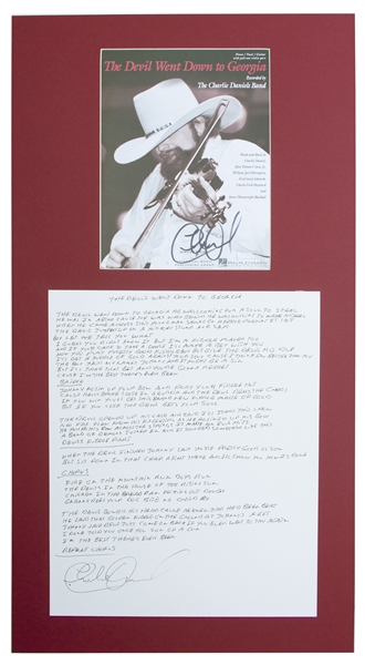 Charlie Daniels Handwritten & Signed Lyrics for ''The Devil Went Down to Georgia'' -- Lyrics Measures 14'' x 17''