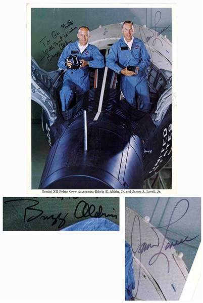 Lot Detail - Gemini 12 Crew-Signed 8'' x 10'' Photo by Buzz Aldrin and ...