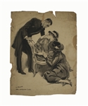 James Montgomery Flagg Large Signed Watercolor -- Measures 16'' x 19.5''