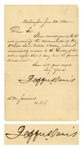 Jefferson Davis Letter Signed as Mississippi Senator in 1860, Shortly Before the Election of Abraham Lincoln That Precipitated Civil War