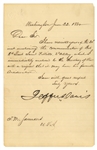 Jefferson Davis Letter Signed as Mississippi Senator in 1860, Shortly Before the Election of Abraham Lincoln That Precipitated Civil War