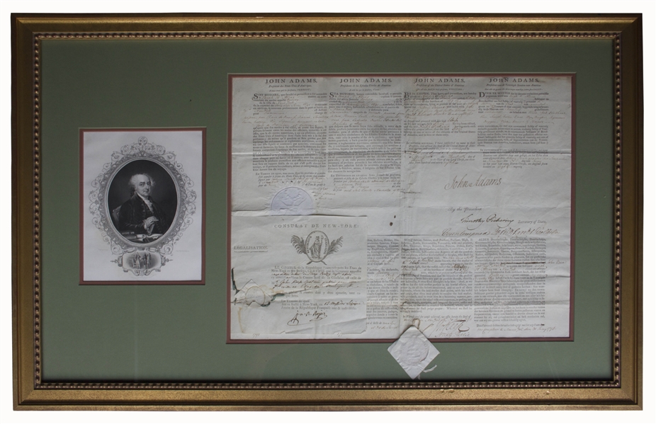 John Adams 4-Language Ship's Papers Signed as President -- With French Certification Attached to Document, Dated Less Than One Month Before the French-American Naval ''Quasi-War'' Erupted