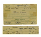 John Wayne Signed Document for a Celebrity Tennis Tournament