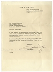 John Wayne Letter Signed, Where He Seeks to Purchase 10% of the Stock for Hair Trigger, Inc., the Company Endorsed by Wayne