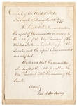 Samuel Otis Document Signed From 1797 as Secretary of the U.S. Senate -- Otis Confirms John Adams' Retirement from the Senate on the Occasion of Adams' Presidential Inauguration