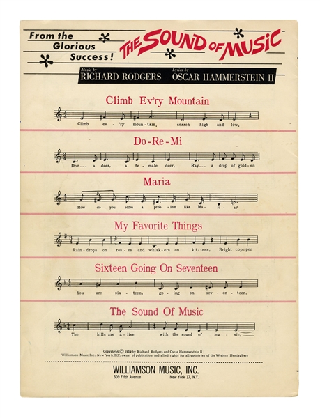 ''The Sound of Music'' Cast Signed Sheet Music -- Signed by Eight Cast Members Including Julie Andrews & the Seven Children -- With PSA/DNA COA