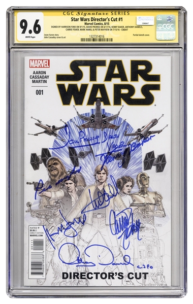 ''Star Wars Director's Cut #1'' Signed by Harrison Ford, Mark Hamill, Carrie Fisher, Peter Mahew, Anthony Daniels, David Prowse and Kenny Baker -- CGC Graded 9.6