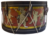 Rare Theodore Roosevelt Toy Teddy Bear Drum, Circa 1907