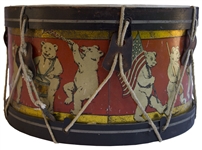 Rare Theodore Roosevelt Toy Teddy Bear Drum, Circa 1907
