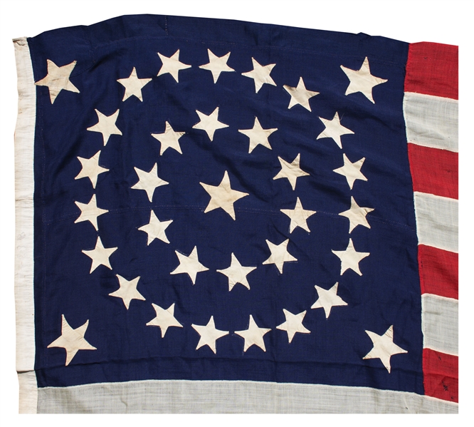 U.S. Flag With 34 Stars Representing the Addition of Kansas as the 34th State in 1861 -- Measures 9' Long -- Scarce