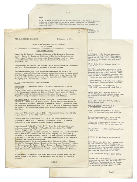 Press Release From 1962 Pertaining to Jackie Kennedy's Famous Renovation of the White House
