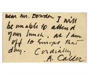 Alexander Calder Autograph Note Signed -- ''...I am off to Europe...''