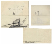 Dwight D. Eisenhower Sketch as President -- Eisenhower Draws a House, Resembling His Gettysburg Farm House Which He Used as a Retreat During His Presidency