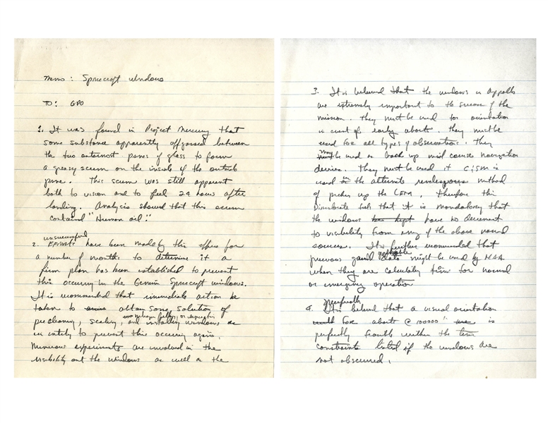 Lot Detail - Gordon Cooper Handwritten Memos From Circa 1964 Regarding 