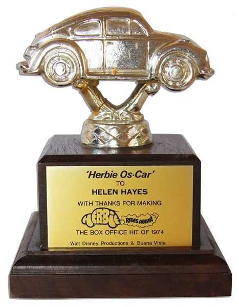 Unique 1974 Disney Trophy Bestowed Upon Actress Helen Hayes for Her Work in the Sequel to ''The Love Bug'' -- ''Herbie Rides Again''