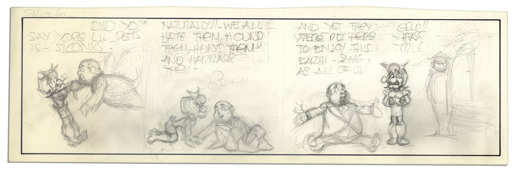 ''Li'l Abner'' Unfinished Comic Strip by Al Capp in Pencil -- Undated Strip Features Mammy Yokum -- 19.75'' x 6.25'' -- Very Good -- From the Al Capp Estate