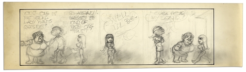 Lil Abner Unfinished Comic Strip by Al Capp in Pencil -- Undated -- 23 x 6.5 -- Very Good Condition -- From the Al Capp Estate