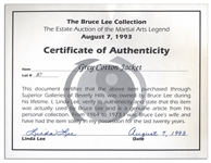 Bruce Lee's Grey Cotton Jacket -- With a COA From His Widow, Linda Lee Who States It Was One of Bruce's Favorite Jackets