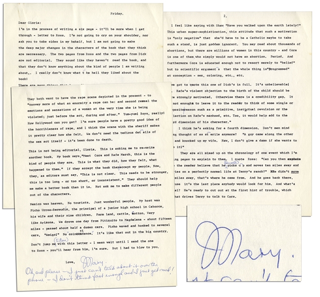 Mary Astor Letter Signed to Her Agent, With a Heated 3pp. Response to Her Editor's Notes on Her Book ''A Place Called Saturday'' -- Also With Autograph Note Signed About How Mad She Is