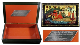 Ronald & Nancy Reagan Personally Owned Russian Box -- Displayed at the White House & With Plaque Engraved for Nancy Reagan
