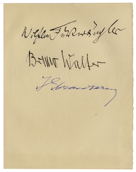 Igor Stravinsky, Bruno Walter and Wilhem Furtwangler Signed Album Page -- Large Page Measures 6.75'' x 8.5''
