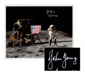John Young Signed 10 x 8 Photo of Him Standing on the Moon -- With Steve Zarelli COA