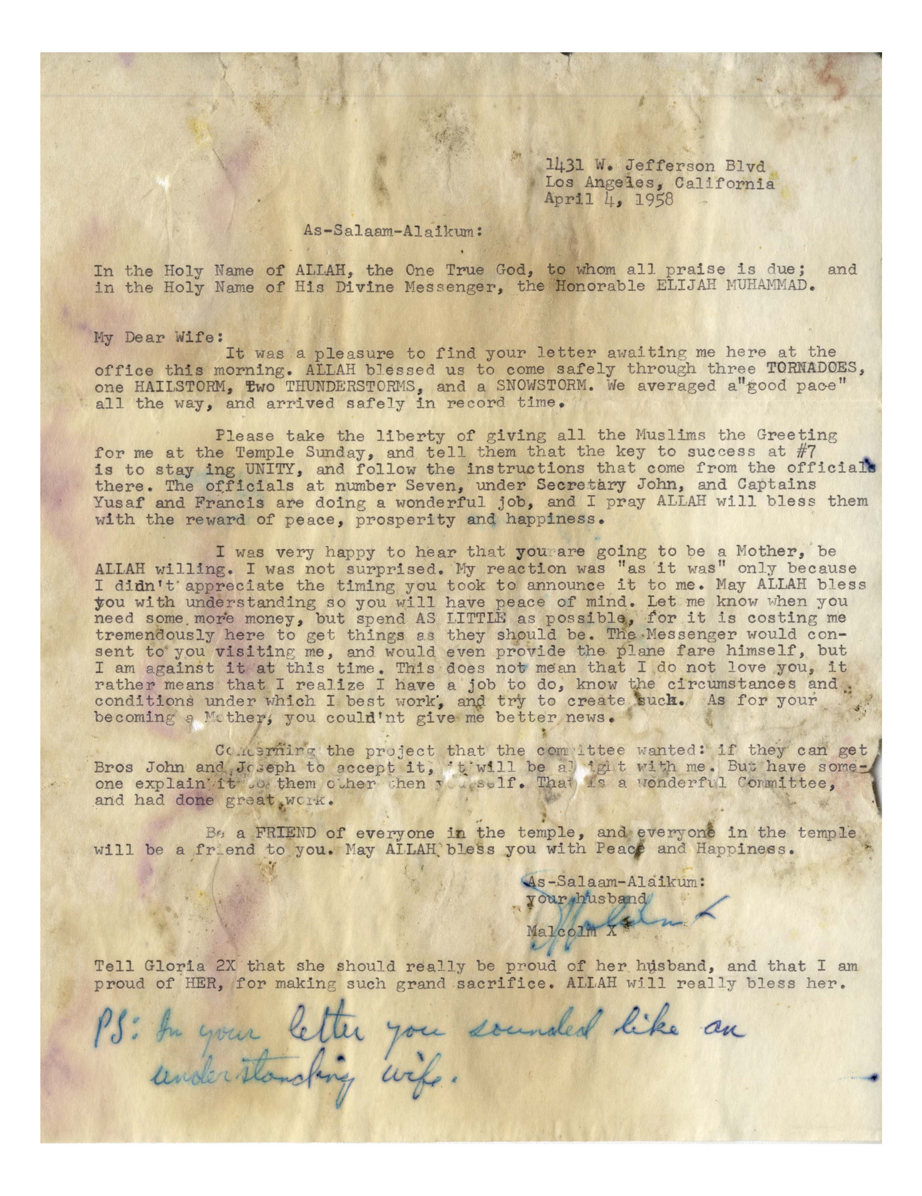 Lot Detail - Very Personal Letter Signed by Malcolm X, With Additional ...