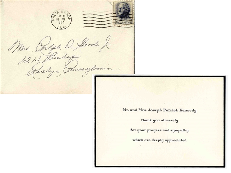 Joseph & Rose Kennedy Thank You Card -- Expressing Thanks for Prayers & Sympathies After the Tragic Death of JFK