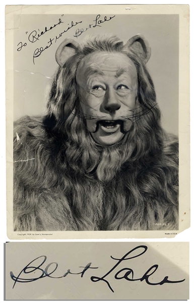 Scarce Bert Lahr Signed Photo as ''Cowardly Lion'' in 1939 ''The Wizard of Oz'' -- With PSA/DNA COA